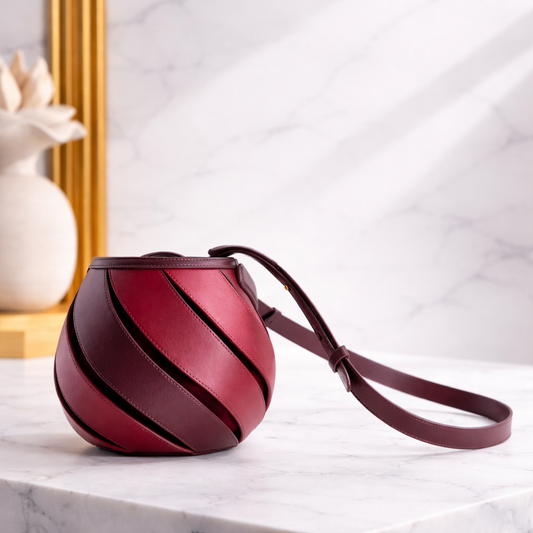 Luxury Sculptural Helix Handbag – Curved Leather Top Handle Statement Bag