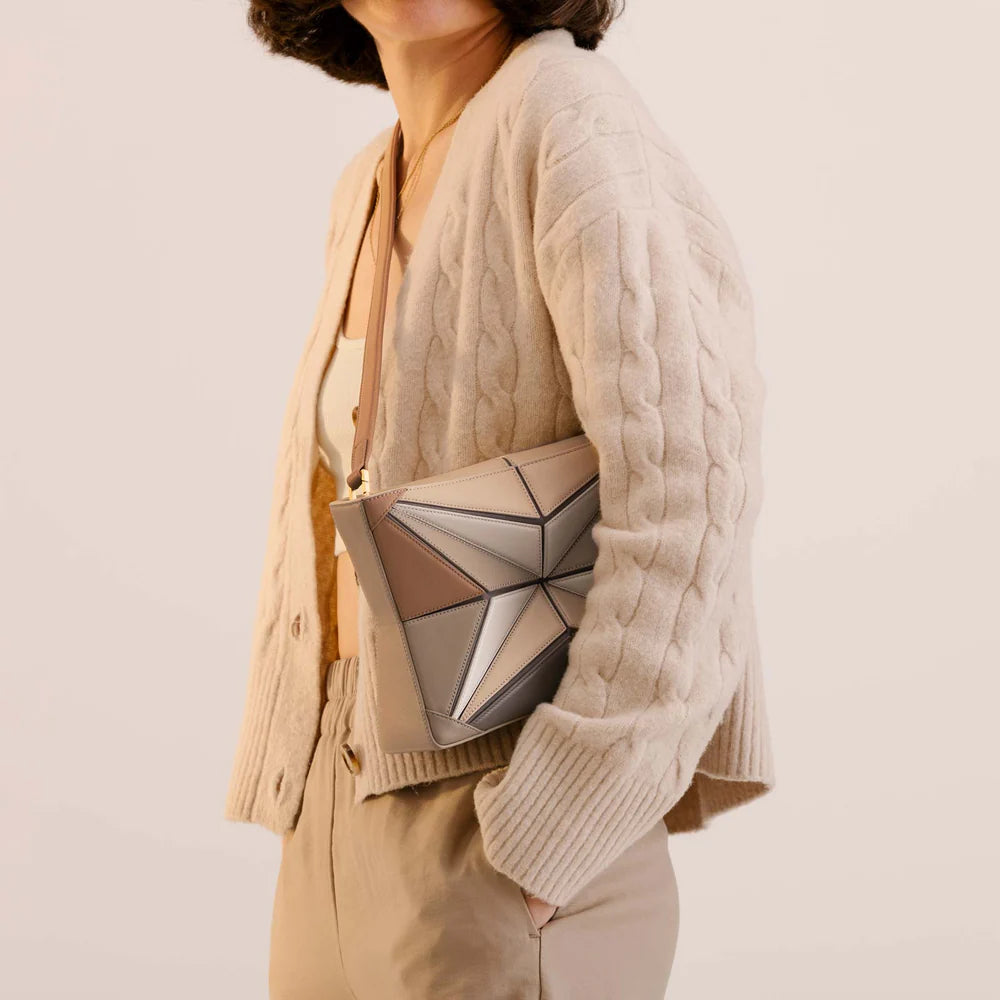 Luxury Sculptural Star-Panel Crossbody Bag – Architectural Leather Statement Handbag