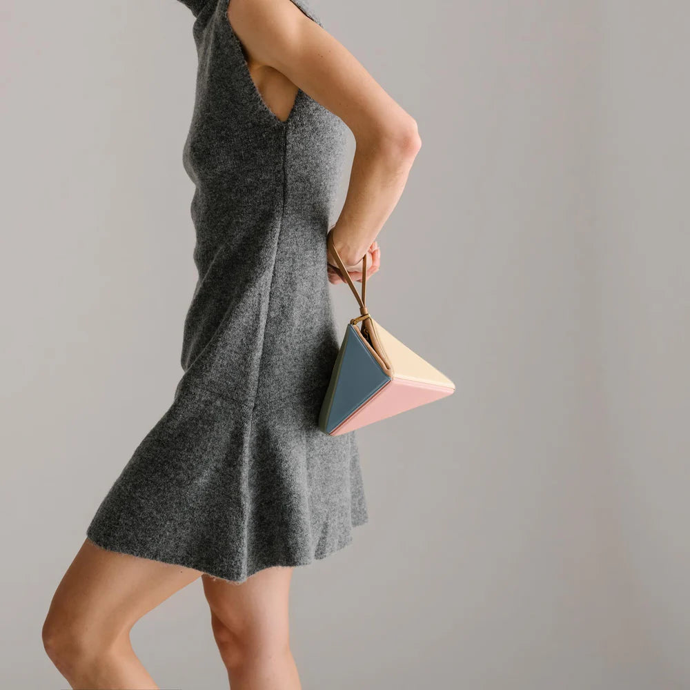 Luxury Mini Geometric Handbag – Two-Tone Structured Top Handle Bag