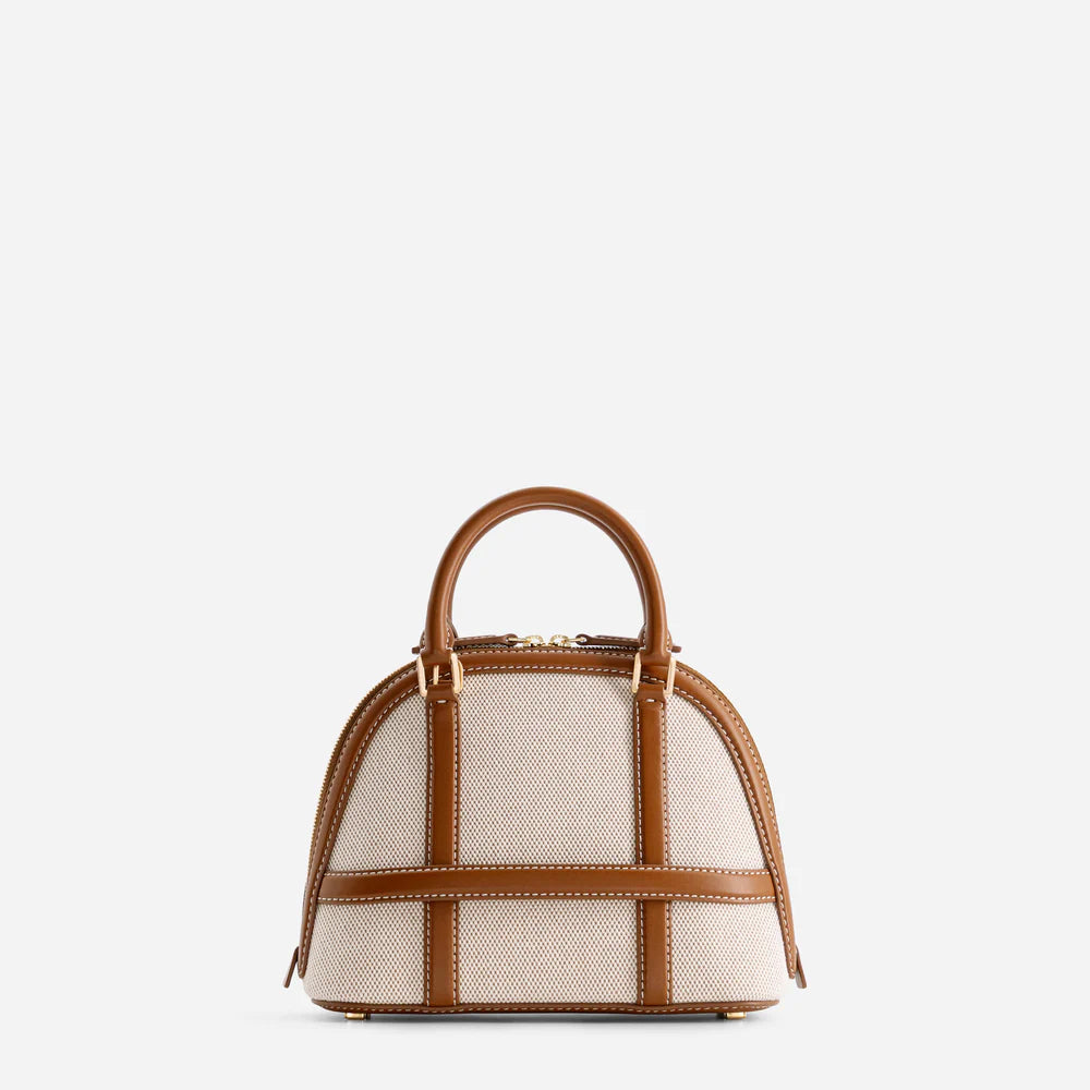 Luxury Dome Mini Handbag – Structured Leather Top Handle Bag in Off-White