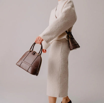 Luxury Dome Mini Handbag – Structured Leather Top Handle Bag in Off-White