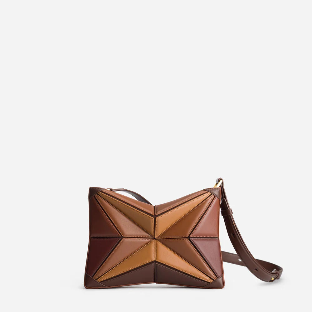 Luxury Sculptural Star-Panel Crossbody Bag – Architectural Leather Statement Handbag