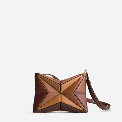 Luxury Sculptural Star-Panel Crossbody Bag – Architectural Leather Statement Handbag