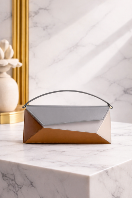 Luxury Geometric Color-Block Handbag – Modern Top Handle Statement Bag in Neutral Tones
