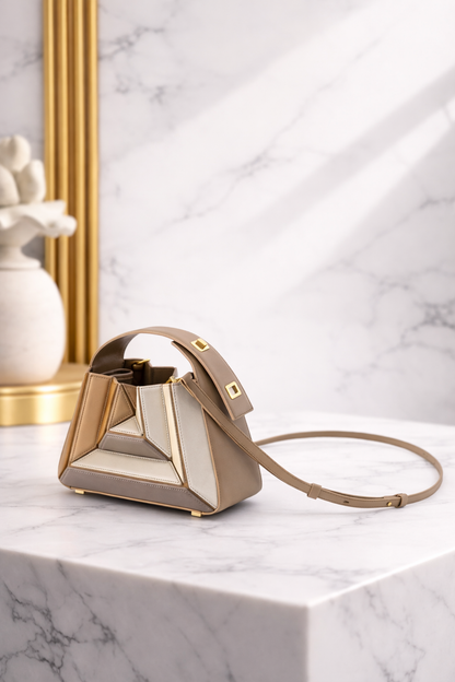 Luxury Sculptural Neutral Handbag – Modern Top Handle Statement Bag