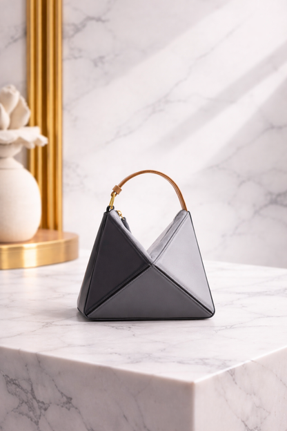 Luxury Mini Geometric Handbag – Two-Tone Structured Top Handle Bag