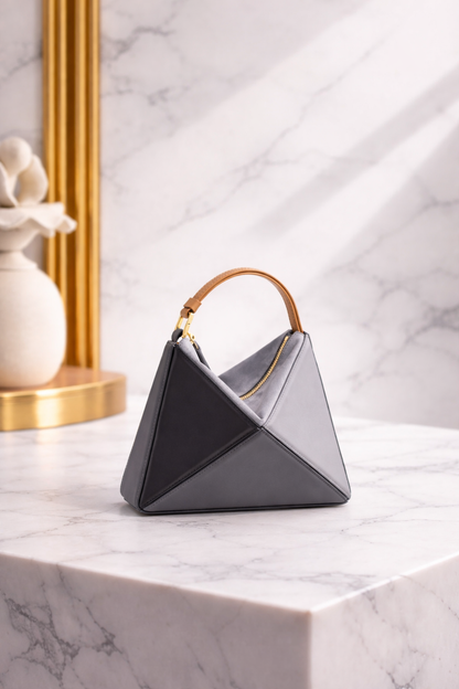 Luxury Mini Geometric Handbag – Two-Tone Structured Top Handle Bag