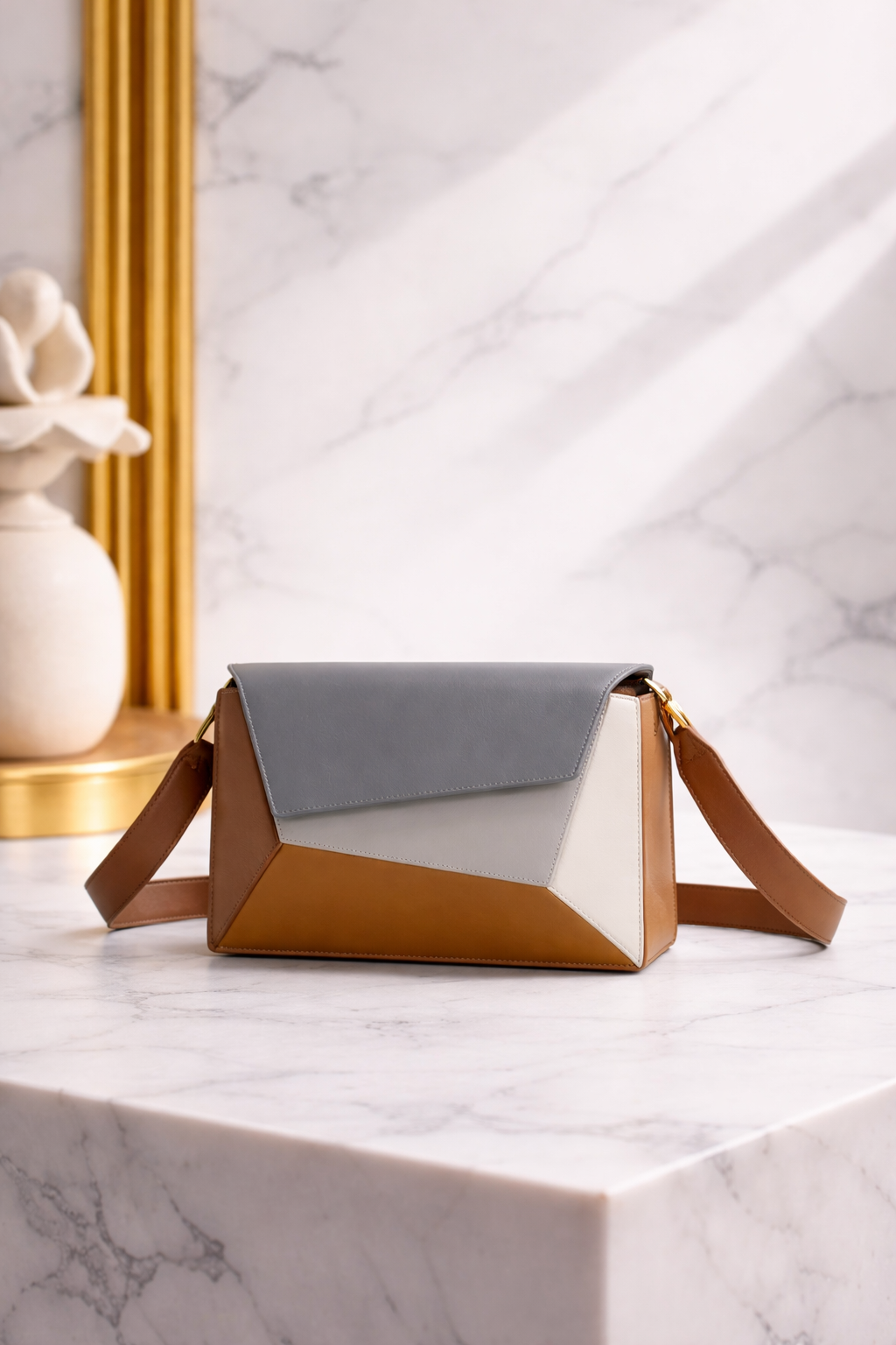 Luxury Geometric Color-Block Crossbody Bag – Modern Structured Shoulder Handbag