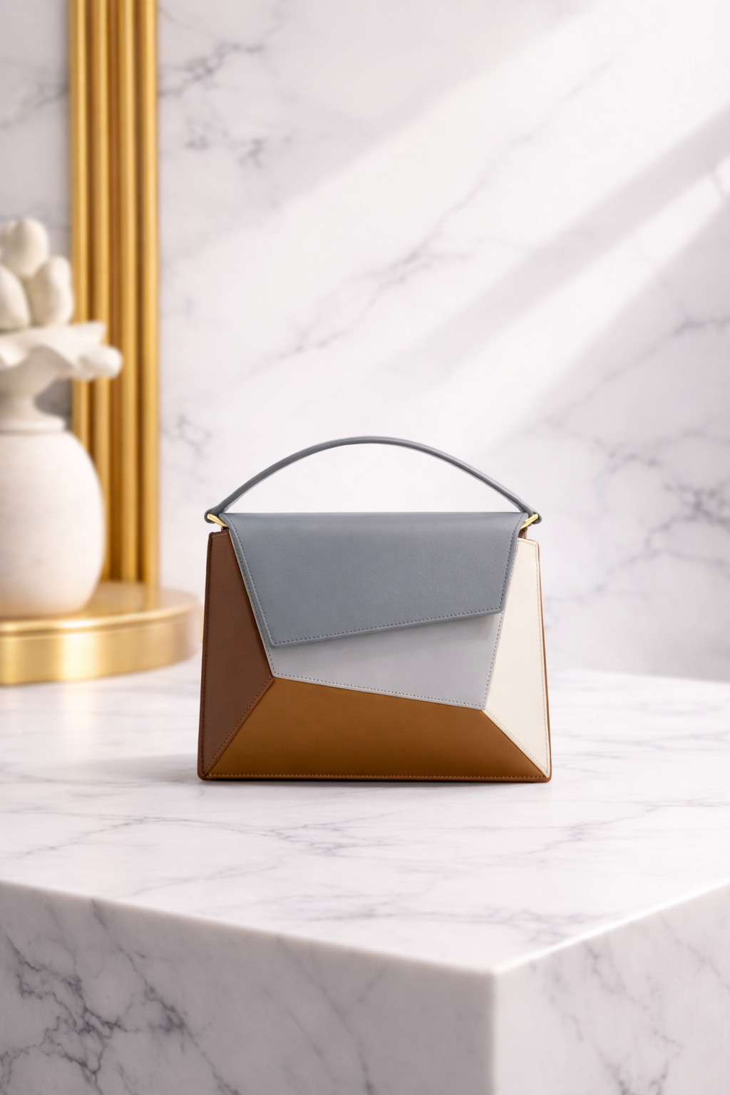 Luxury Geometric Color-Block Crossbody Bag – Modern Structured Shoulder Handbag