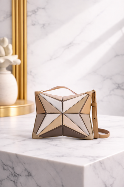 Luxury Sculptural Star-Panel Crossbody Bag – Architectural Leather Statement Handbag