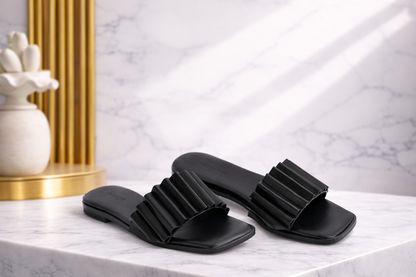 Minimalist Black Flat Slide Sandals – Everyday Comfort Women’s Footwear