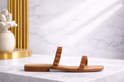 Tan Double Strap Flat Slide Sandals – Minimalist Everyday Women’s Footwear