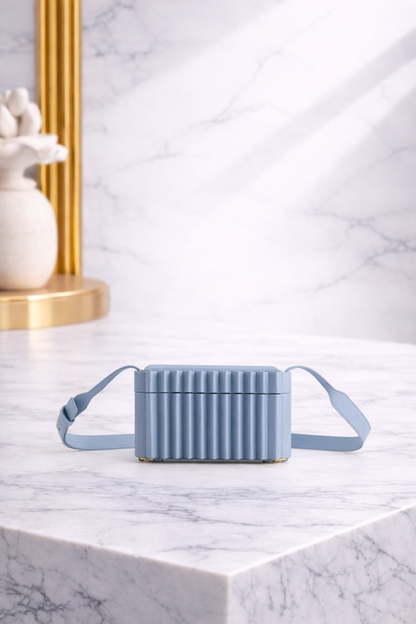Luxury Ribbed Hard-Case Crossbody Bag – Structured Mini Shoulder Bag in Soft Blue