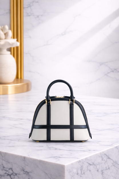 Luxury Dome Mini Handbag – Structured Leather Top Handle Bag in Off-White