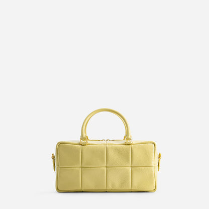 Luxury Padded Grid Leather Handbag – Soft Structured Top Handle Bag in Neutral Tones