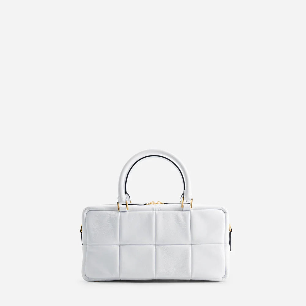 Luxury Padded Grid Leather Handbag – Soft Structured Top Handle Bag in Neutral Tones