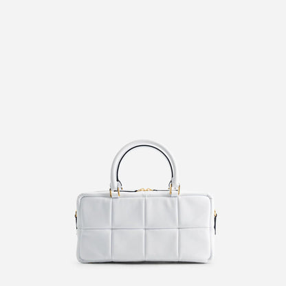 Luxury Padded Grid Leather Handbag – Soft Structured Top Handle Bag in Neutral Tones