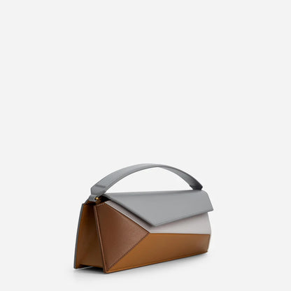 Luxury Geometric Color-Block Handbag – Modern Top Handle Statement Bag in Neutral Tones