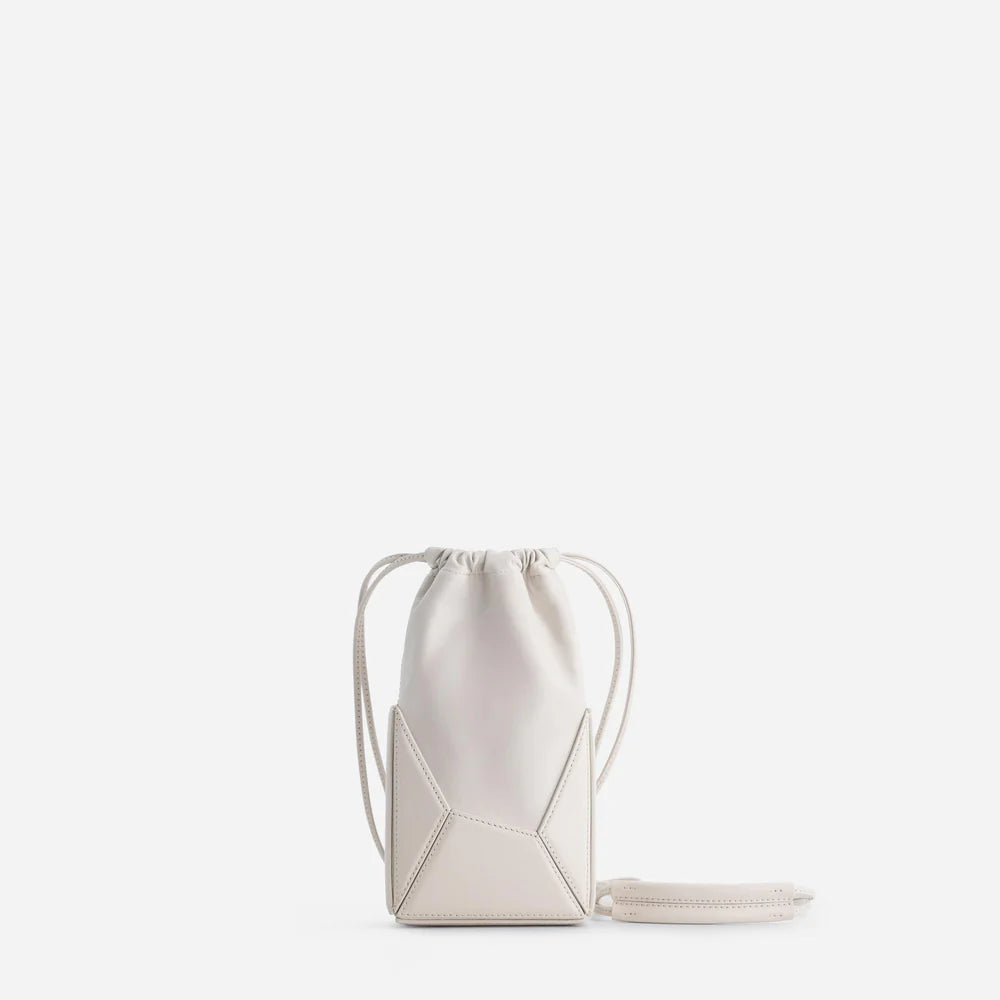 Luxury Leather Phone Pouch – Mini Drawstring Crossbody Bag in Black