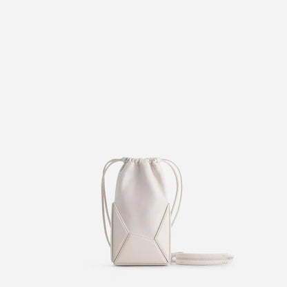 Luxury Leather Phone Pouch – Mini Drawstring Crossbody Bag in Black