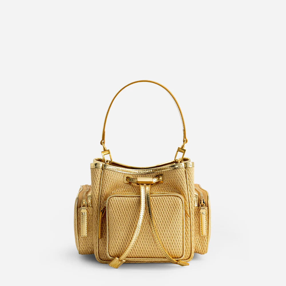 Luxury Multicolor Bucket Handbag – Modern Drawstring Top Handle Statement Bag