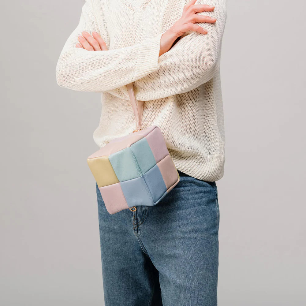 Luxury Mini Padded Grid Clutch – Multicolor Wristlet Statement Bag