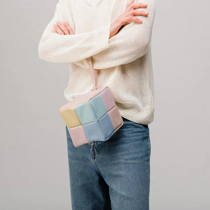 Luxury Mini Padded Grid Clutch – Multicolor Wristlet Statement Bag