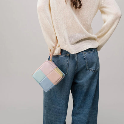 Luxury Mini Padded Grid Clutch – Multicolor Wristlet Statement Bag