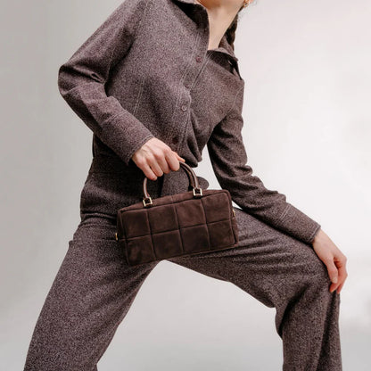 Luxury Padded Grid Leather Handbag – Soft Structured Top Handle Bag in Neutral Tones