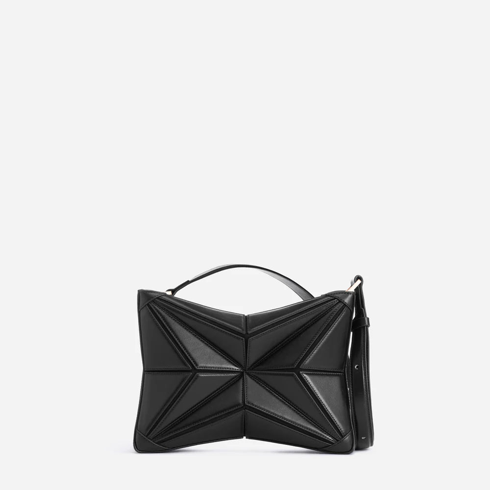 Luxury Sculptural Star-Panel Crossbody Bag – Architectural Leather Statement Handbag