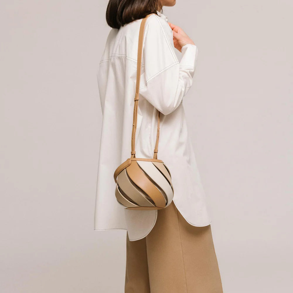 Luxury Sculptural Helix Handbag – Curved Leather Top Handle Statement Bag