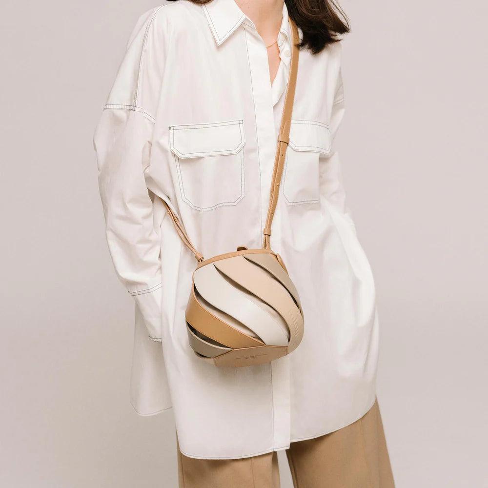 Luxury Sculptural Helix Handbag – Curved Leather Top Handle Statement Bag