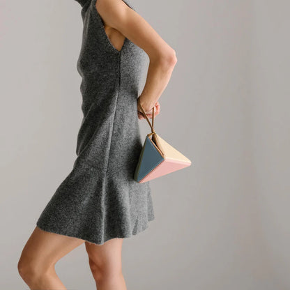 Luxury Mini Geometric Handbag – Two-Tone Structured Top Handle Bag