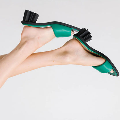 Emerald Green Puffy Strap Heeled Sandals – Sculptural Block Heel Women’s Footwear