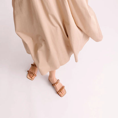 Tan Double Strap Flat Slide Sandals – Minimalist Everyday Women’s Footwear