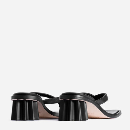 Black Thong Strap Heeled Sandals – Sculptural Block Heel Women’s Footwear