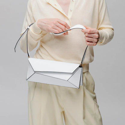 Luxury White Geometric Handbag – Minimalist Top Handle Statement Bag