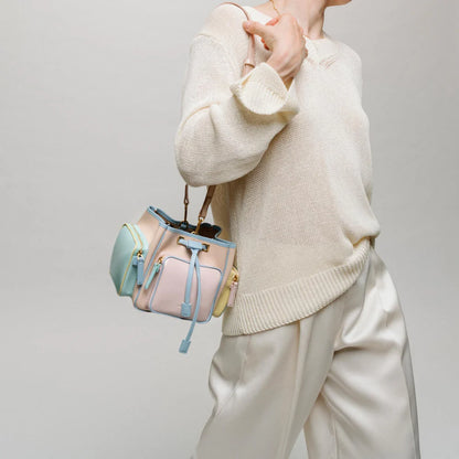 Luxury Multicolor Bucket Handbag – Modern Drawstring Top Handle Statement Bag